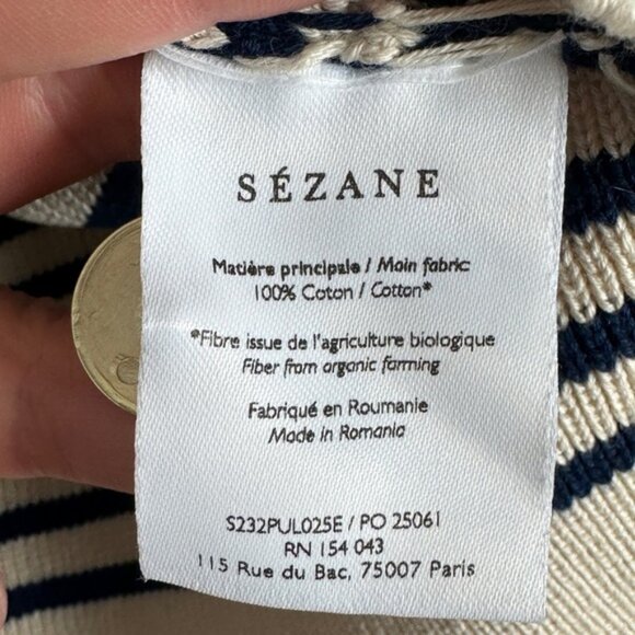 Sezane Daisy Jumper Sweater Natural Navy Blue Striped Size Large Gold Buttons - Picture 11 of 14